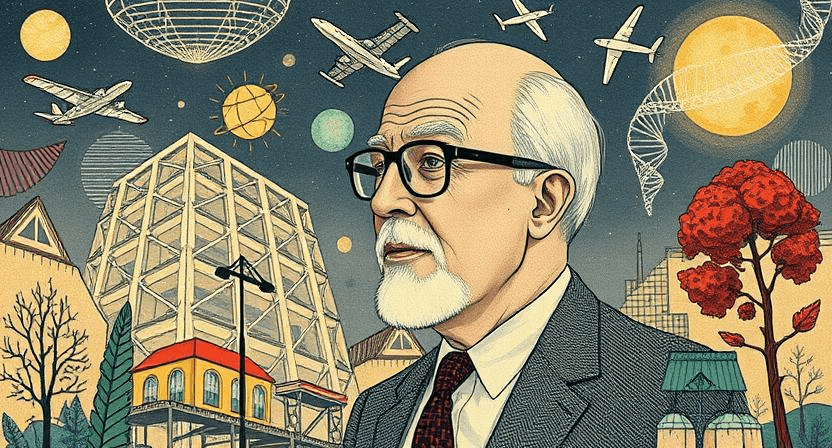 Representación de Richard Buckminster Fuller y su concepción de diseño como facultad presente en la naturaleza