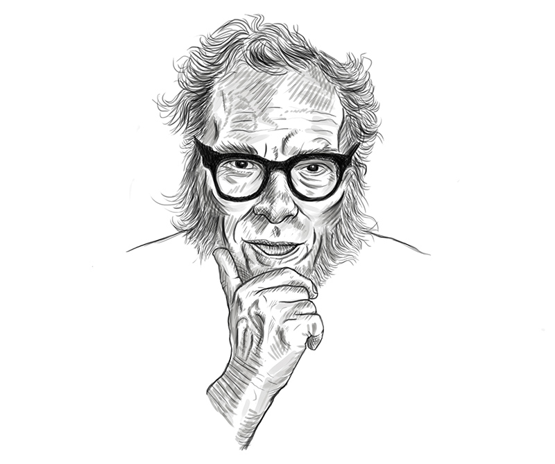 retrato ilustrado de Isaac Asimov